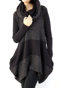 Casual Round Neck Long Sleeve Color Block Asymmetrical Sweater For Women